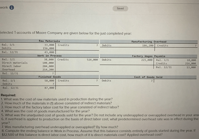 Accounts raw materials moore selected given company wages payable factory year completed solved bal debits credits manufacturing below just problem