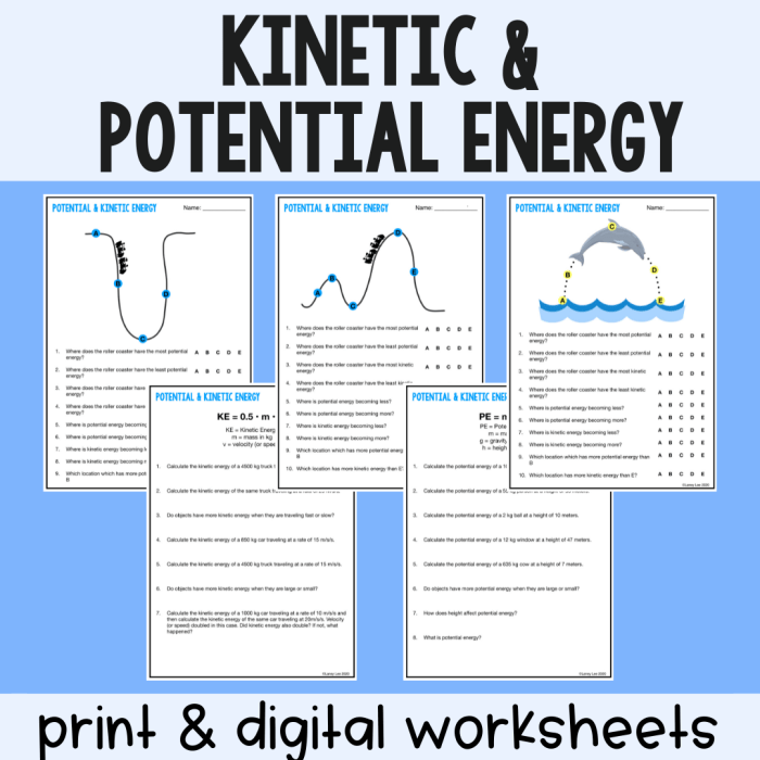 Potential and kinetic energy problems worksheet