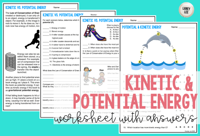 Potential and kinetic energy problems worksheet